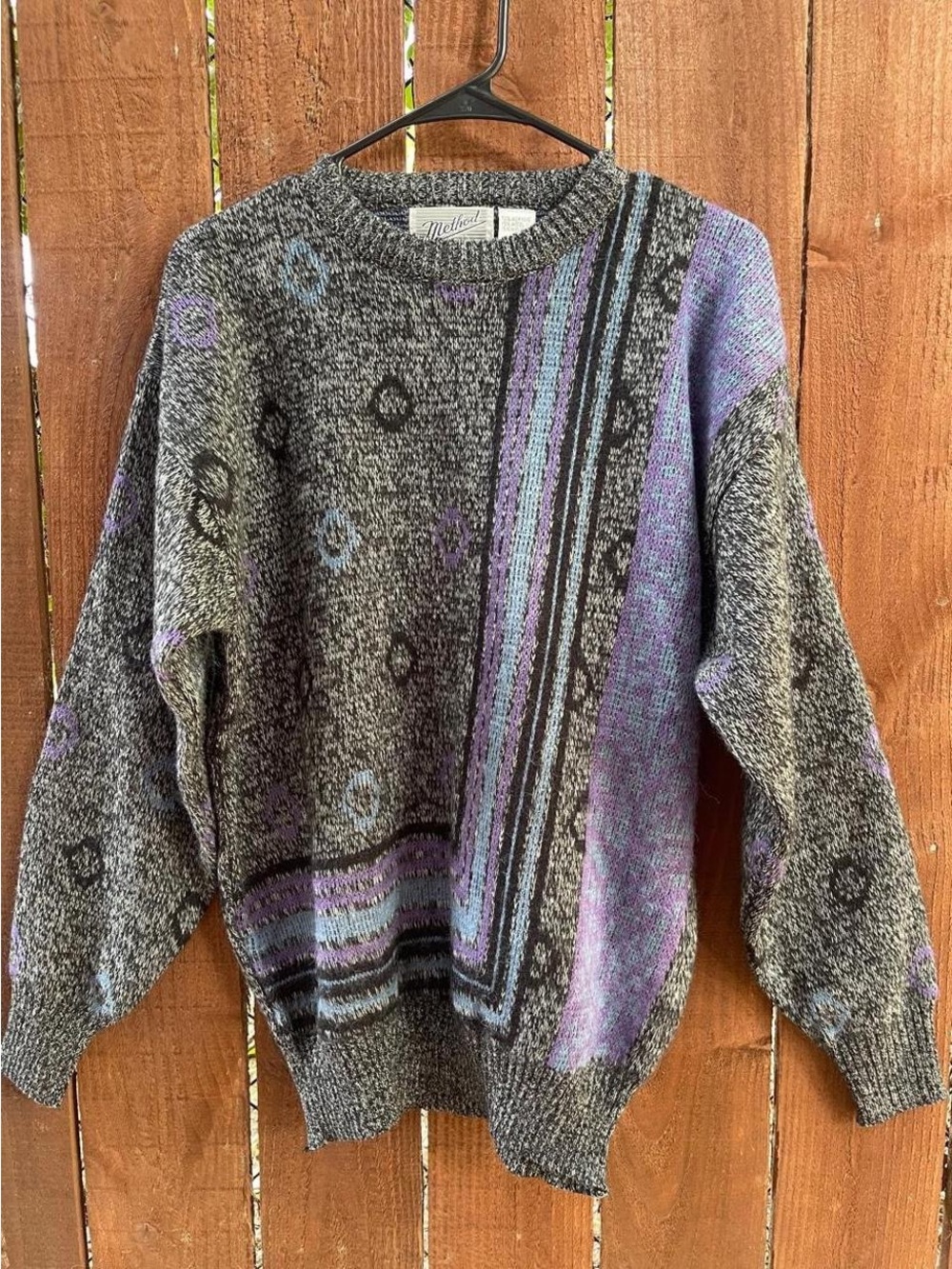 Vintage 90s Method Knit Sweater Wool Blend Multicolor Pullover Sz M